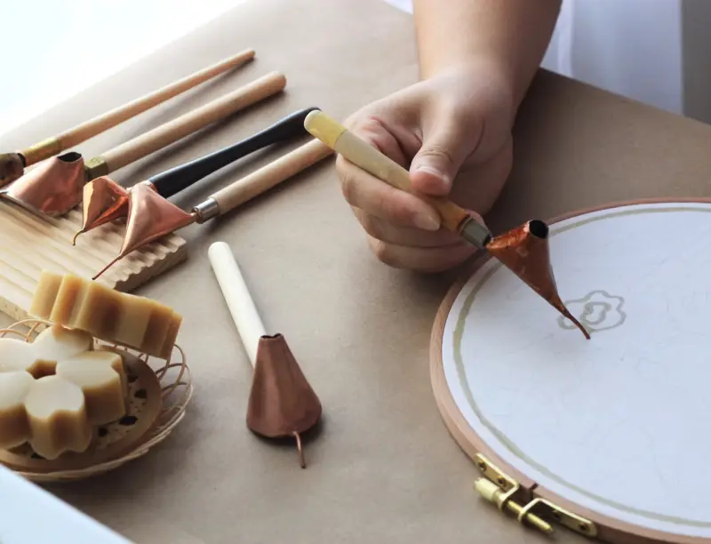 Traditional batik waxing process